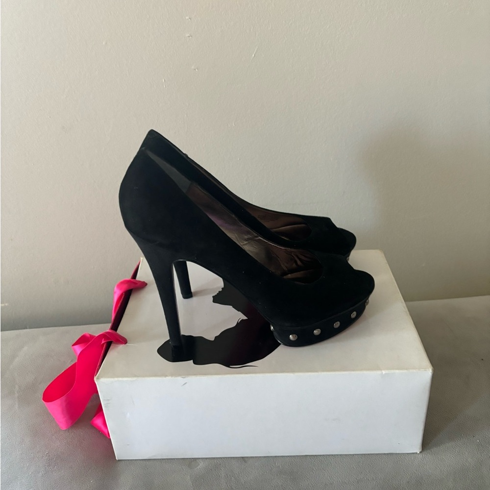 Paris Hilton Pink Bottom Open Toe Platform Heels